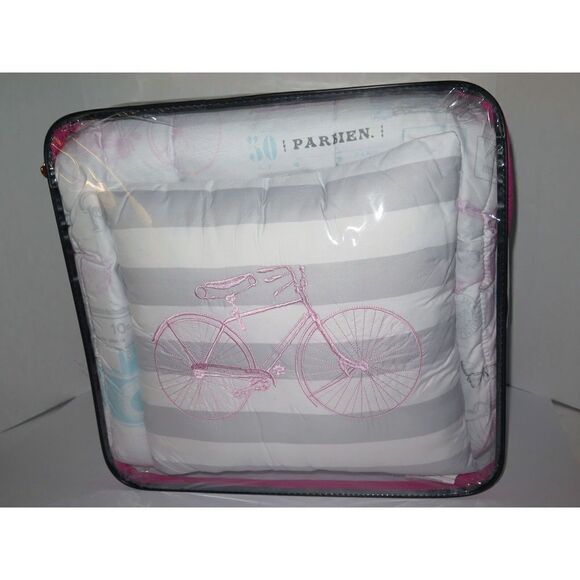 Chloe & Bella TWIN 3 Piece Comforter Set Paris Eiffel Tower Bicycle Pink Blue - Picture 5 of 12